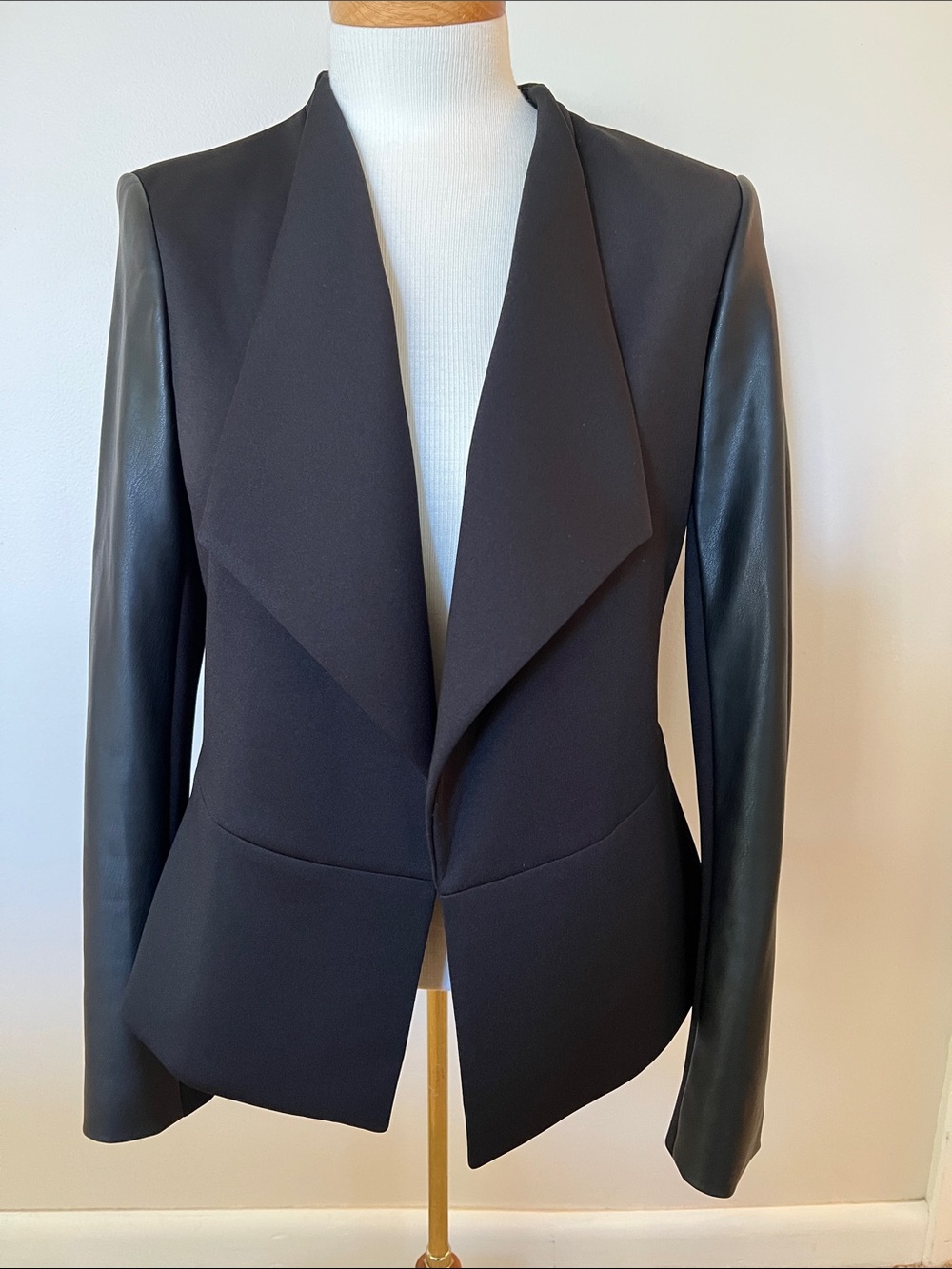 Calvin Klein Black Blazer with Leather-Look Sleeves
